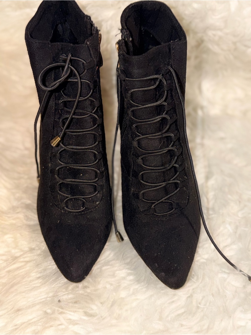 Forever 21 Black Lace-Up Pointed Toe Heeled Ankle Boots